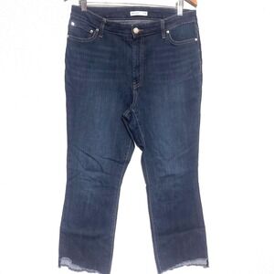 Nine‎ West Kick Flare Jeans Dark Wash Distressed Raw Hem Women's Size 14